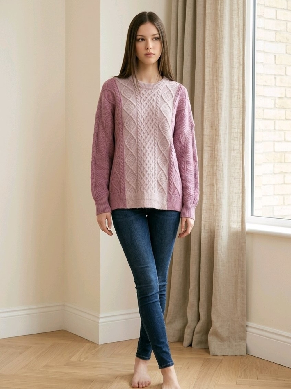 NWT Dokotoo Cable Knit Crewneck Sweater in Dusty Pink Size XL